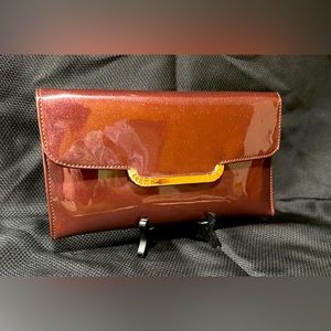 Silver Rose Genuine Leather Clutch Covered With Leather Finishing Foil